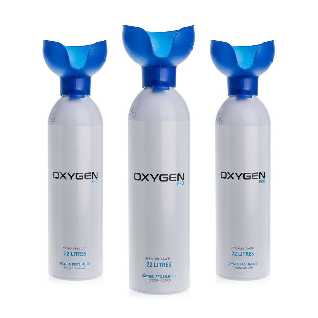 3 x 22L Oxygen Canisters with Inhaler Cups - 99.5%