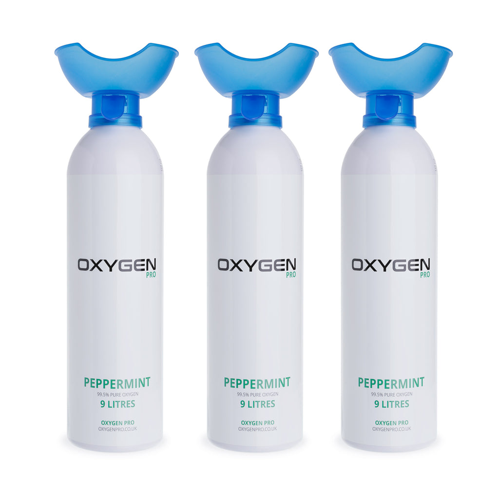 3 x 9L Peppermint Oxygen Canisters with Inhaler Cup - 99.5%